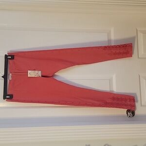 JOHNNY WAS EMBROIDERED LEGGINGS PANTS CORAL PINK NEW NWT XS X SMALL AMARIS TONAL
